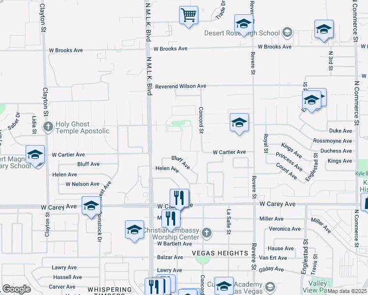 map of restaurants, bars, coffee shops, grocery stores, and more near 2612 Rainbow Glow Street in North Las Vegas