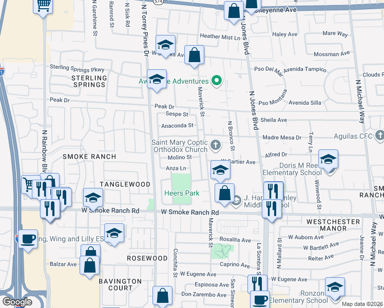 map of restaurants, bars, coffee shops, grocery stores, and more near 6216 Molino Street in Las Vegas