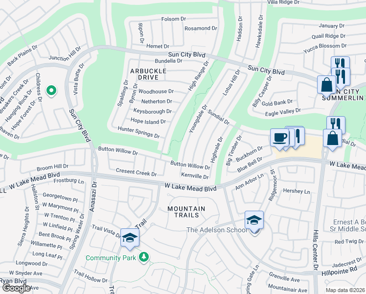 map of restaurants, bars, coffee shops, grocery stores, and more near 2545 Youngdale Drive in Las Vegas