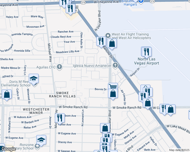 map of restaurants, bars, coffee shops, grocery stores, and more near 5067 Madre Mesa Drive in Las Vegas