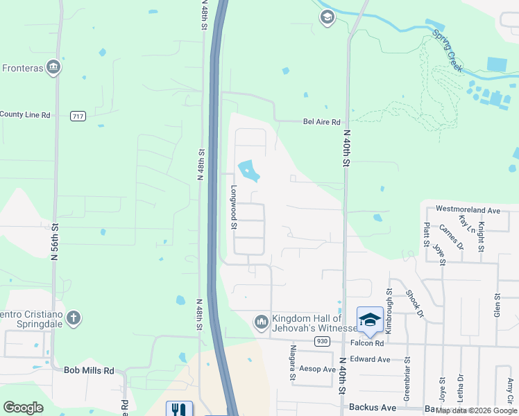 map of restaurants, bars, coffee shops, grocery stores, and more near 4485 Cherrywood Avenue in Springdale