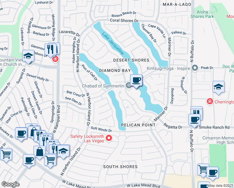 map of restaurants, bars, coffee shops, grocery stores, and more near 2588 Sun Reef Road in Las Vegas