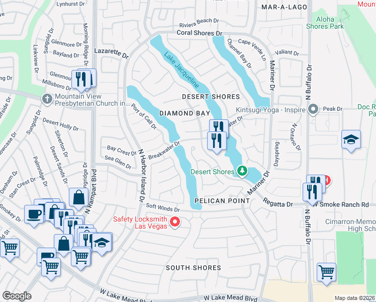 map of restaurants, bars, coffee shops, grocery stores, and more near 2588 Sun Reef Road in Las Vegas