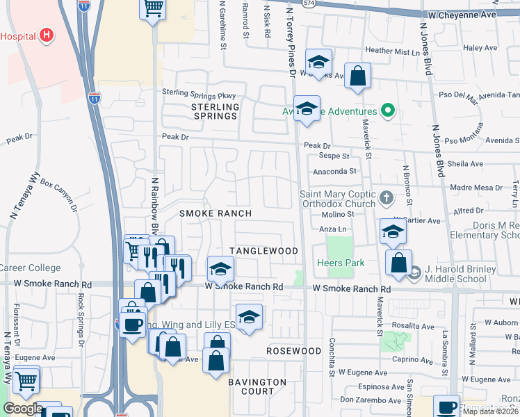 map of restaurants, bars, coffee shops, grocery stores, and more near 2601 Island Brook Drive in Las Vegas