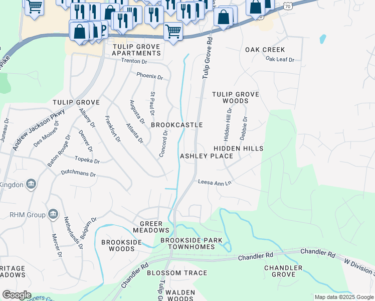 map of restaurants, bars, coffee shops, grocery stores, and more near 118 Brooke Castle Drive in Nashville