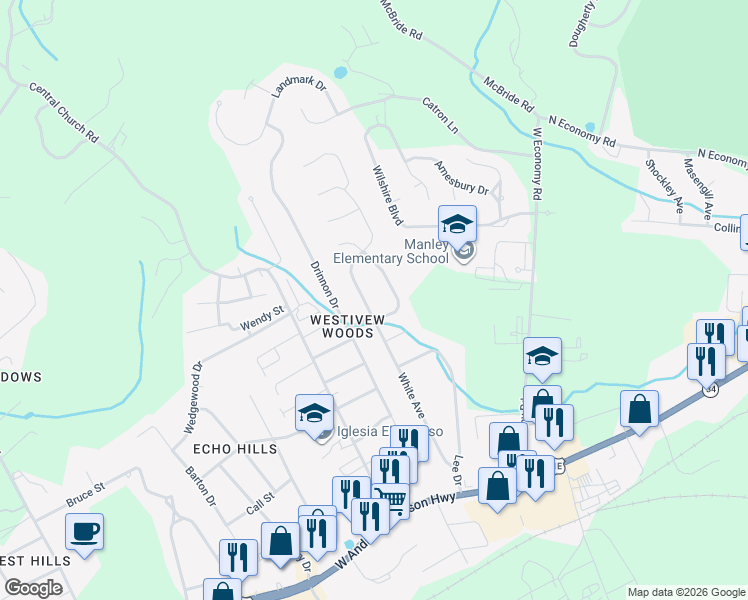 map of restaurants, bars, coffee shops, grocery stores, and more near 808 Colonial Drive in Morristown