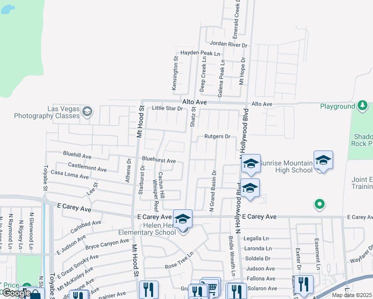map of restaurants, bars, coffee shops, grocery stores, and more near 6469 Bubbling Springs Avenue in Las Vegas