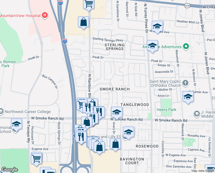 map of restaurants, bars, coffee shops, grocery stores, and more near in Las Vegas