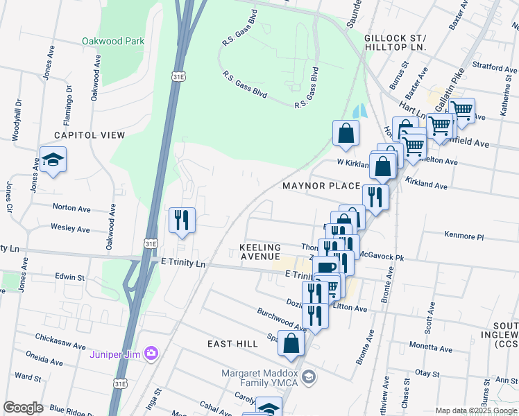 map of restaurants, bars, coffee shops, grocery stores, and more near 618 Cogdill Lane in Nashville