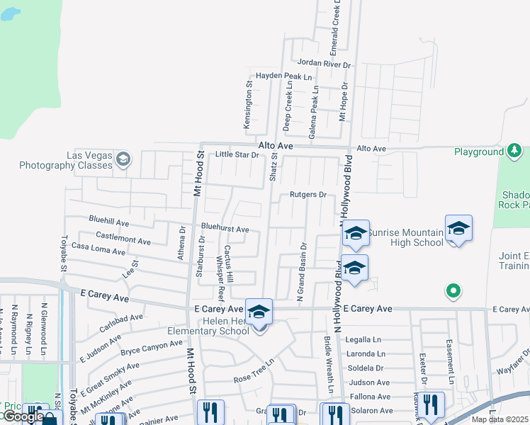 map of restaurants, bars, coffee shops, grocery stores, and more near 6469 Bubbling Springs Avenue in Las Vegas