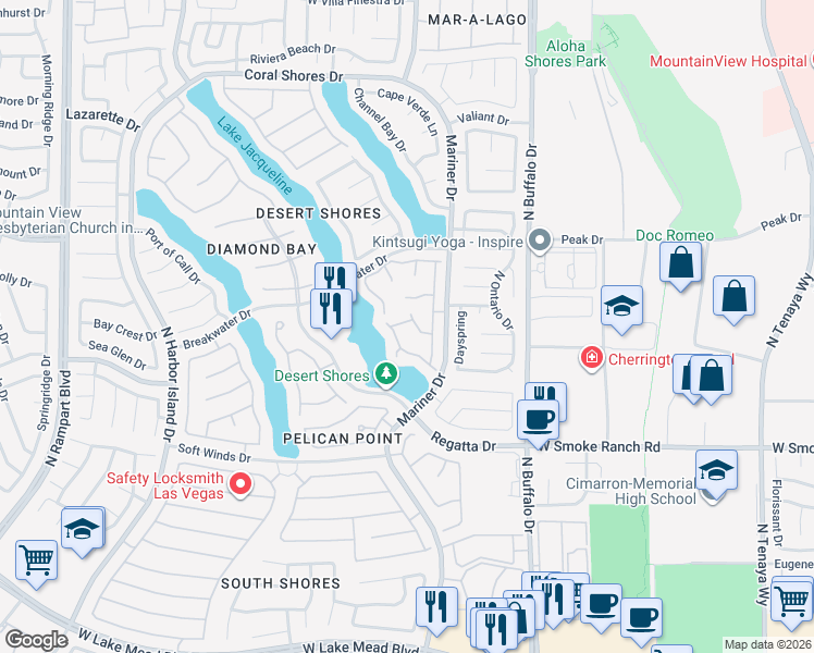 map of restaurants, bars, coffee shops, grocery stores, and more near 7841 Sea Rock in Las Vegas