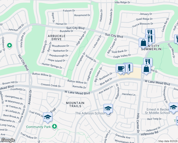 map of restaurants, bars, coffee shops, grocery stores, and more near 2601 Highvale Drive in Las Vegas