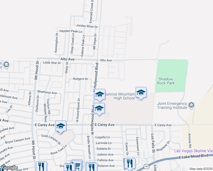 map of restaurants, bars, coffee shops, grocery stores, and more near 6696 Merced Lake Drive in Las Vegas