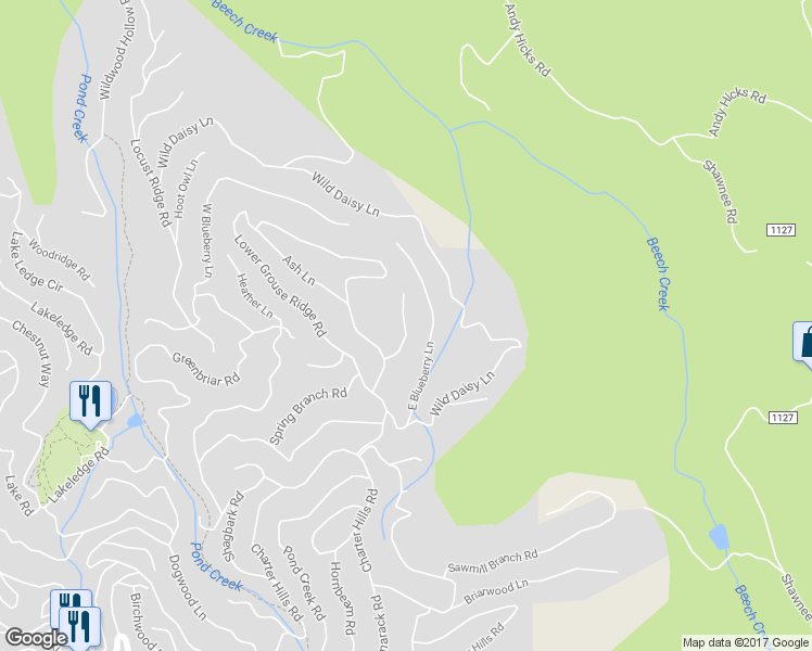 map of restaurants, bars, coffee shops, grocery stores, and more near 401 Windridge Road in Newland