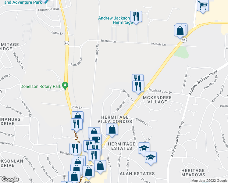 map of restaurants, bars, coffee shops, grocery stores, and more near 4297 Sweden Drive in Nashville