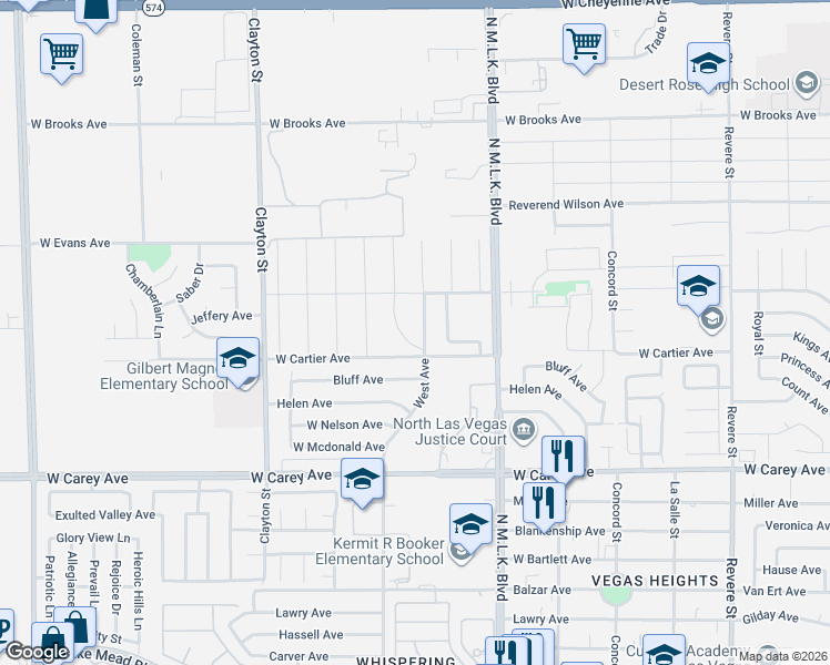 map of restaurants, bars, coffee shops, grocery stores, and more near 2604 West Avenue in North Las Vegas