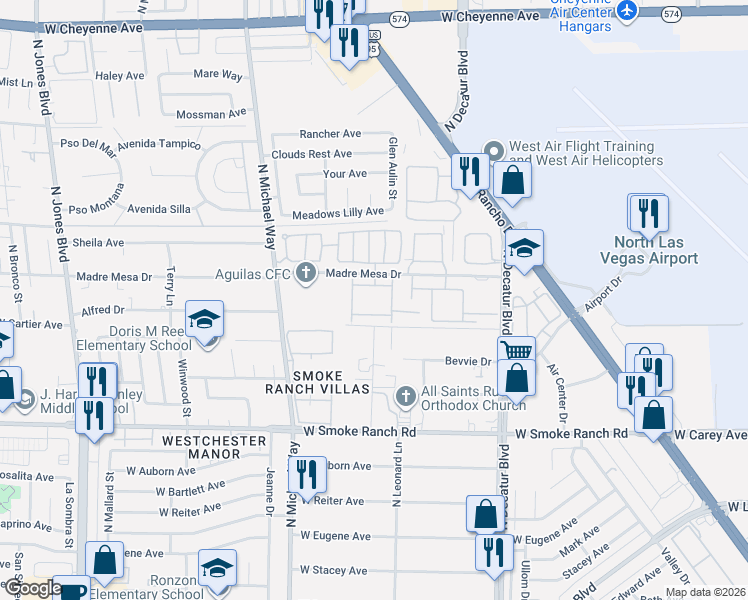 map of restaurants, bars, coffee shops, grocery stores, and more near 2612 La Mata Street in Las Vegas