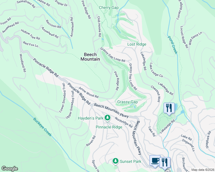 map of restaurants, bars, coffee shops, grocery stores, and more near 108 Hawthorn Road in Beech Mountain