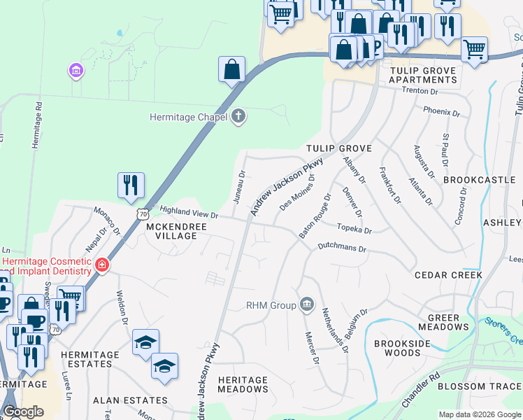 map of restaurants, bars, coffee shops, grocery stores, and more near in Nashville