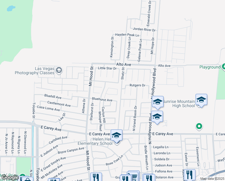 map of restaurants, bars, coffee shops, grocery stores, and more near 6469 Bubbling Springs Avenue in Las Vegas