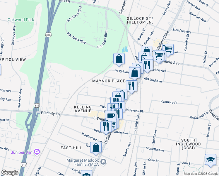 map of restaurants, bars, coffee shops, grocery stores, and more near 1016A Maynor Avenue in Nashville