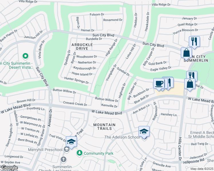 map of restaurants, bars, coffee shops, grocery stores, and more near 2600 Youngdale Drive in Las Vegas