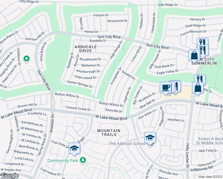 map of restaurants, bars, coffee shops, grocery stores, and more near 2600 Youngdale Drive in Las Vegas