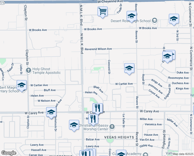 map of restaurants, bars, coffee shops, grocery stores, and more near 2608 Rainbow Glow Street in North Las Vegas