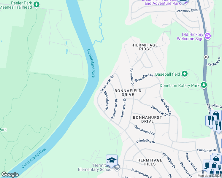 map of restaurants, bars, coffee shops, grocery stores, and more near 7020 Bonnalake Drive in Nashville