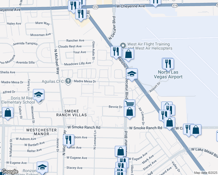 map of restaurants, bars, coffee shops, grocery stores, and more near 18 Roberta Drive in Las Vegas