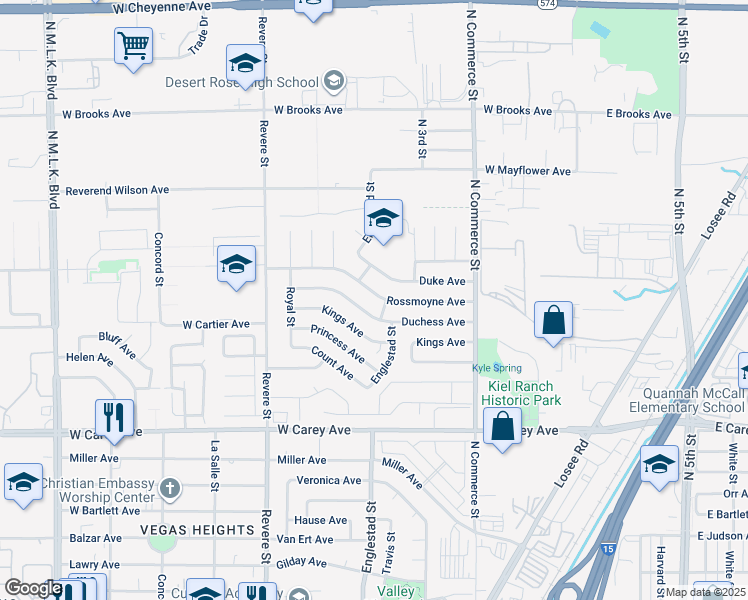 map of restaurants, bars, coffee shops, grocery stores, and more near 429 Rossmoyne Avenue in North Las Vegas