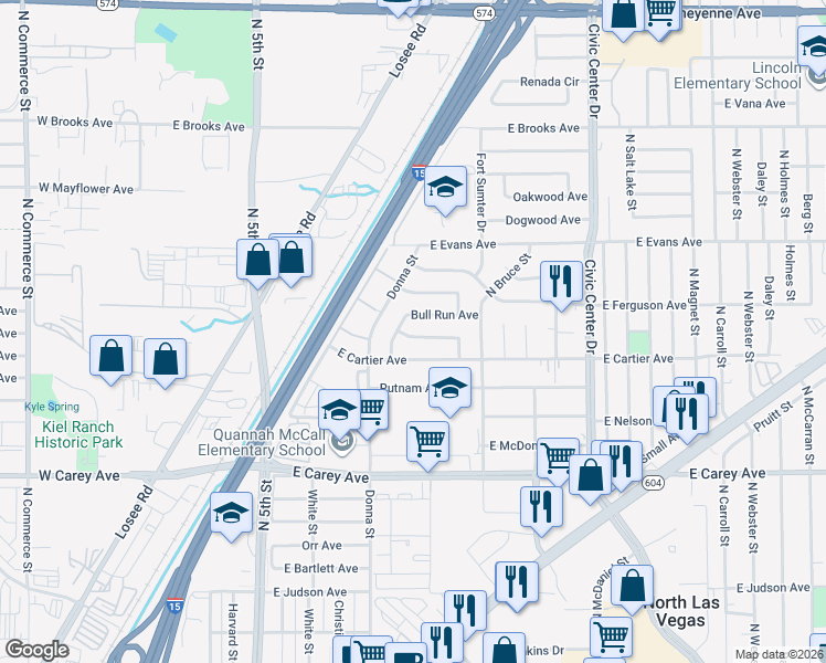 map of restaurants, bars, coffee shops, grocery stores, and more near 1012 East Cartier Avenue in North Las Vegas