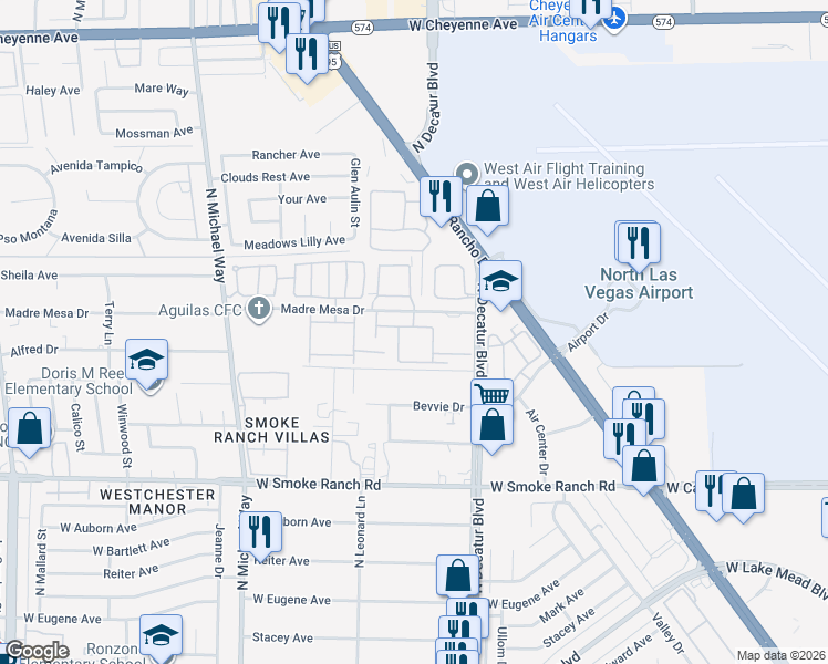map of restaurants, bars, coffee shops, grocery stores, and more near 18 Roberta Drive in Las Vegas