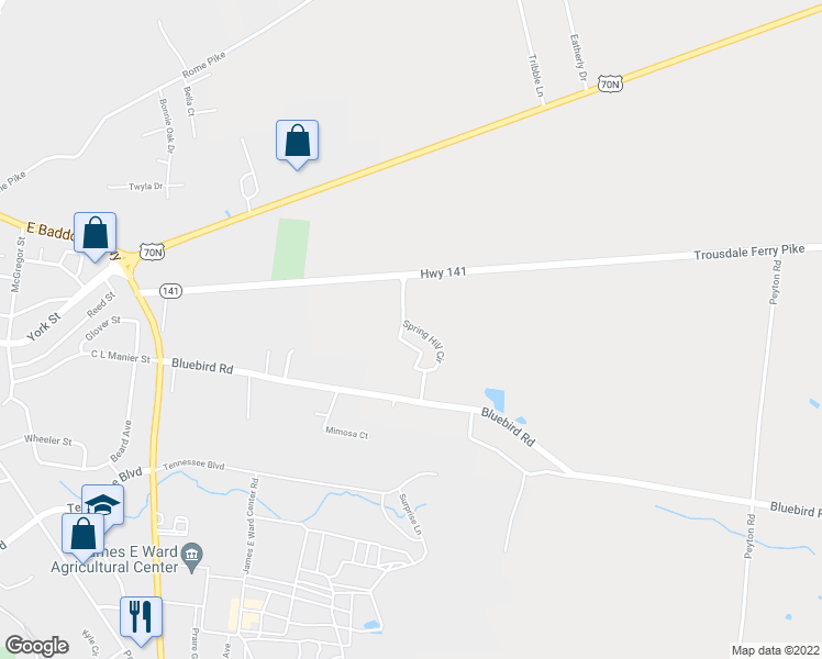 map of restaurants, bars, coffee shops, grocery stores, and more near 574 Trousdale Ferry Pike in Lebanon