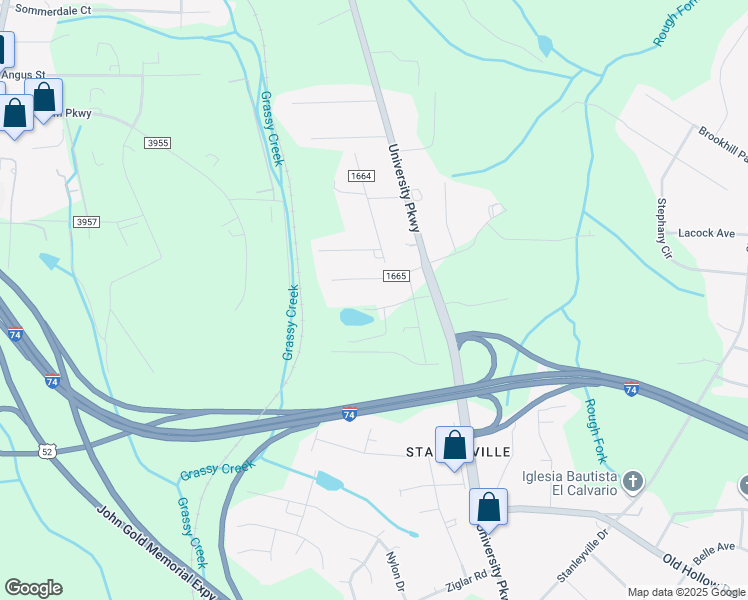 map of restaurants, bars, coffee shops, grocery stores, and more near 150 Lake Vista Trail in Rural Hall