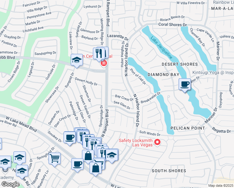 map of restaurants, bars, coffee shops, grocery stores, and more near 8436 Bay Crest Drive in Las Vegas
