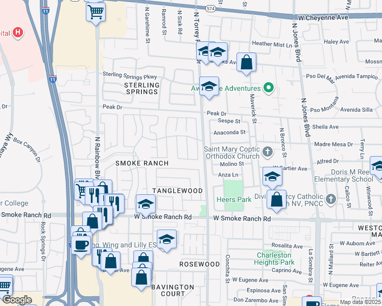 map of restaurants, bars, coffee shops, grocery stores, and more near 6417 Morley Avenue in Las Vegas