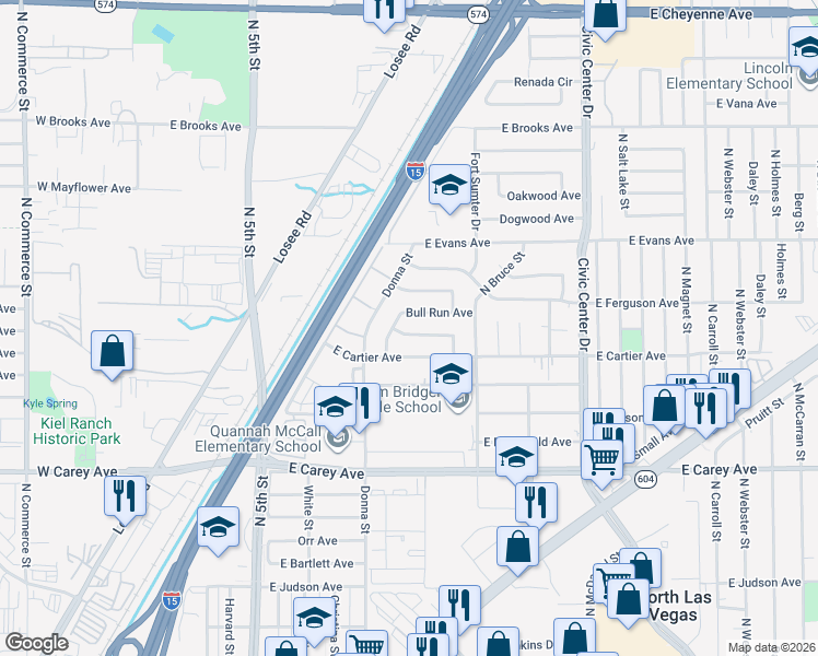 map of restaurants, bars, coffee shops, grocery stores, and more near 1004 Stone River Drive in North Las Vegas