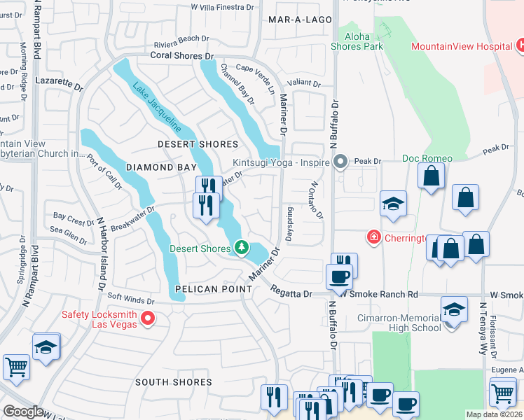 map of restaurants, bars, coffee shops, grocery stores, and more near 7817 Sea Rock in Las Vegas