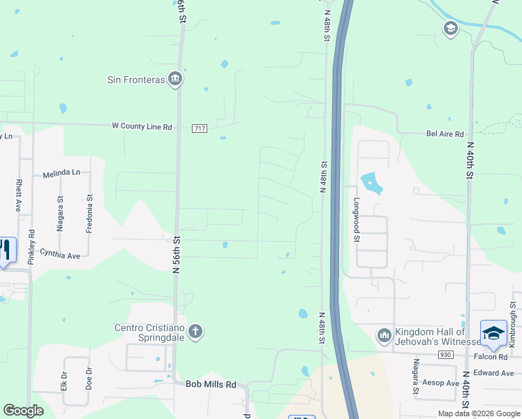 map of restaurants, bars, coffee shops, grocery stores, and more near 2478 North 48th Street in Springdale