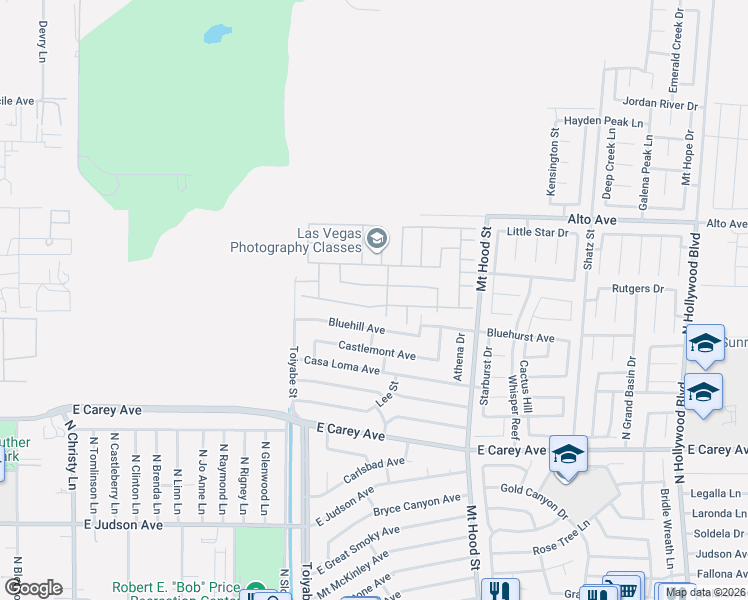 map of restaurants, bars, coffee shops, grocery stores, and more near 6110 Bluehill Avenue in Las Vegas