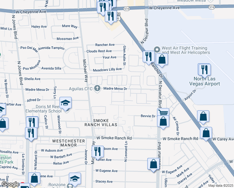 map of restaurants, bars, coffee shops, grocery stores, and more near 2612 La Mata Street in Las Vegas