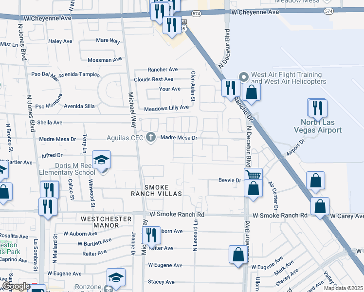 map of restaurants, bars, coffee shops, grocery stores, and more near 2612 La Mata Street in Las Vegas