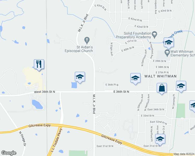 map of restaurants, bars, coffee shops, grocery stores, and more near 3701 North Cincinnati Avenue in Tulsa