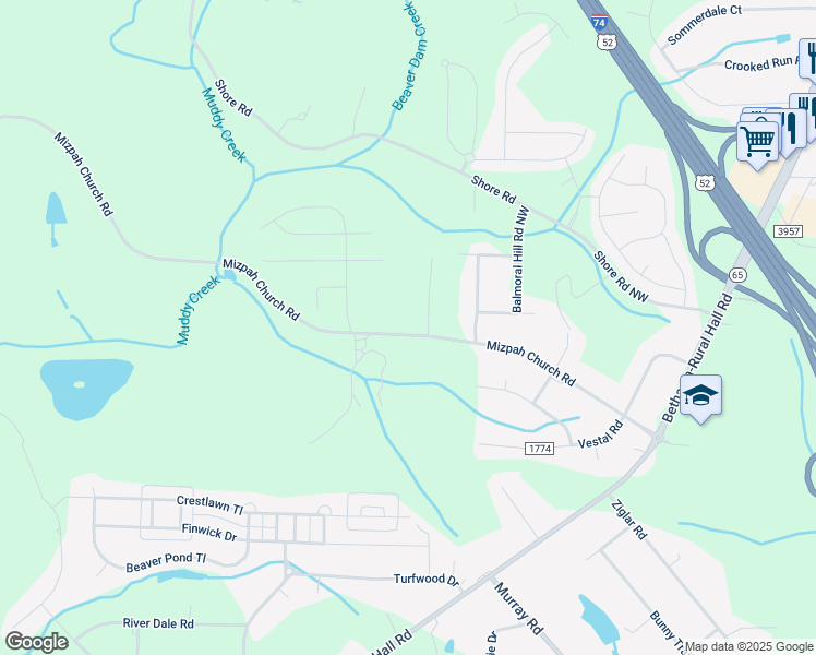 map of restaurants, bars, coffee shops, grocery stores, and more near 1485 Mizpah Church Road in Rural Hall