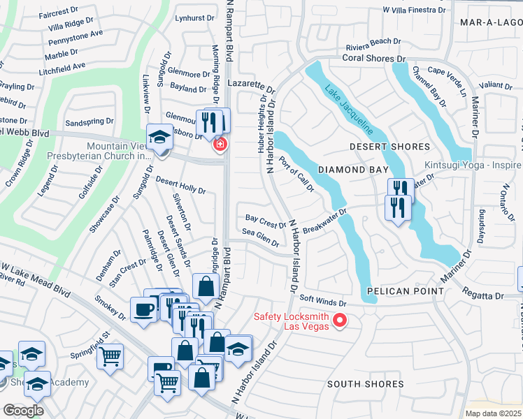 map of restaurants, bars, coffee shops, grocery stores, and more near 8413 Bay Point Drive in Las Vegas