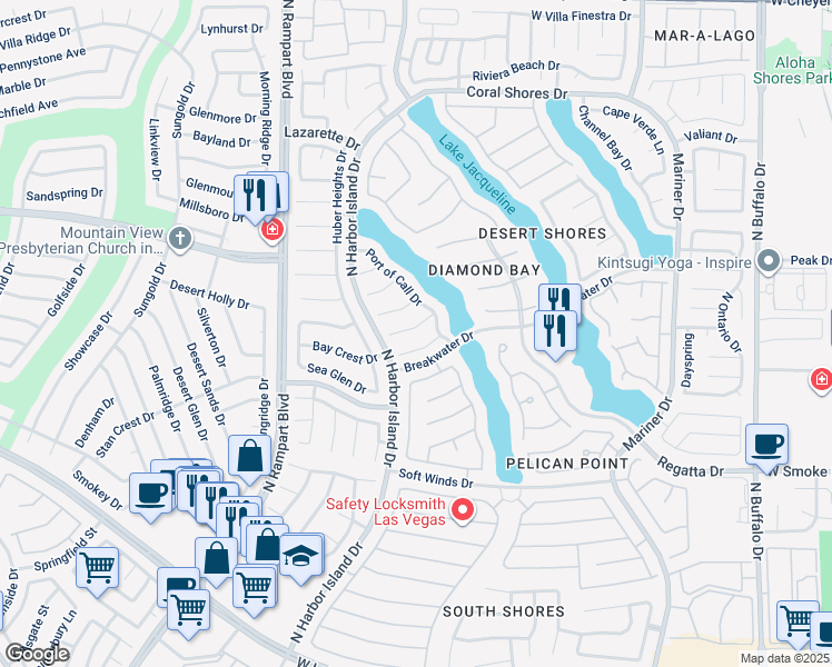 map of restaurants, bars, coffee shops, grocery stores, and more near 8229 Dolphin Bay Court in Las Vegas