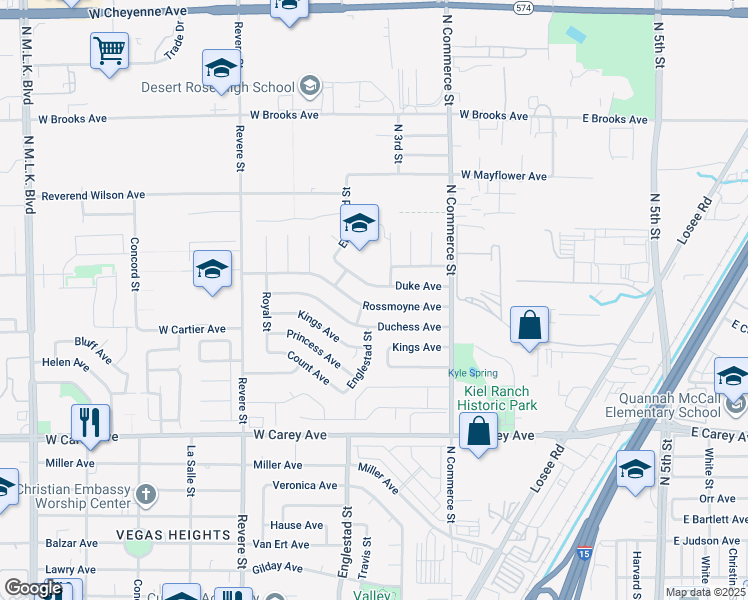 map of restaurants, bars, coffee shops, grocery stores, and more near 416 Rossmoyne Avenue in North Las Vegas