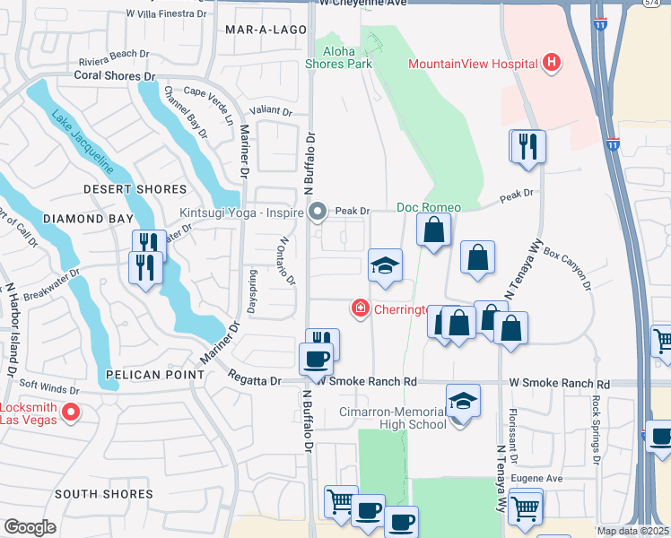 map of restaurants, bars, coffee shops, grocery stores, and more near 2652 North Buffalo Drive in Las Vegas