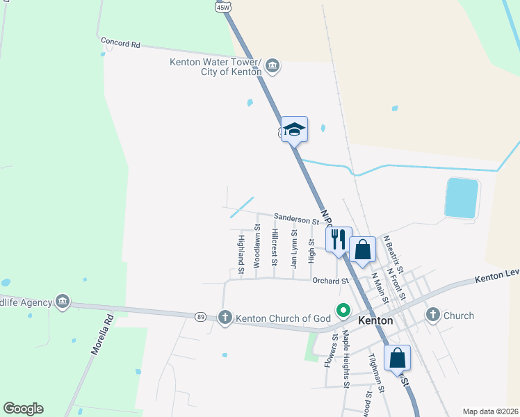 map of restaurants, bars, coffee shops, grocery stores, and more near 408 Sanderson St in Kenton